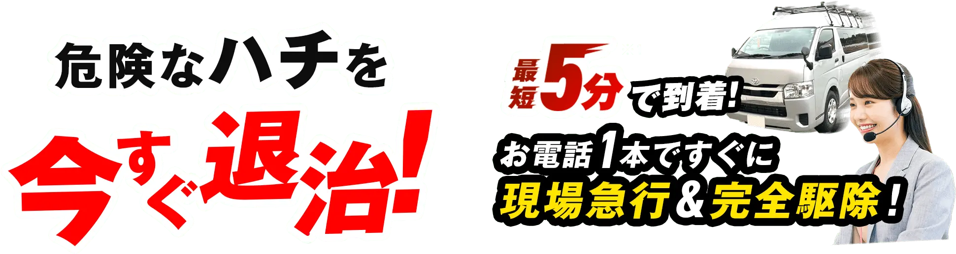 危険なハチを今すぐ撃退!最短5分で到着!お電話1本ですぐに現場急行&完全駆除!